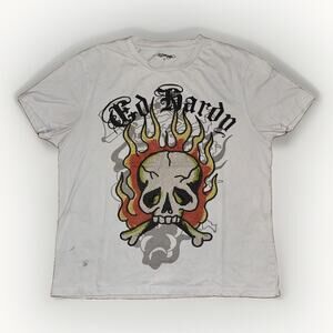 Ed Hardy Graphic T-Shirt Grey Large 22x25